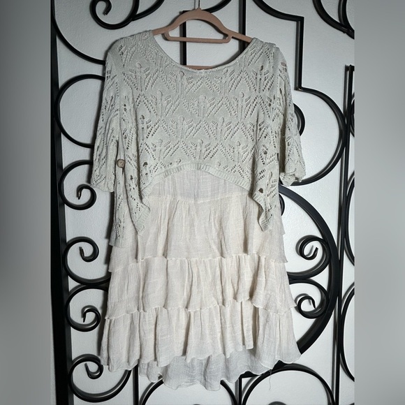 Cream Ruffled Sundress with Long Flutter Sleeves - Picture 1 of 4